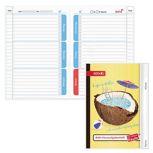ROTH Hausaufgabenheft Coconut Pool für clevere Faule liniert DIN A5 ohne Rand, 104 Blatt, 1 St.