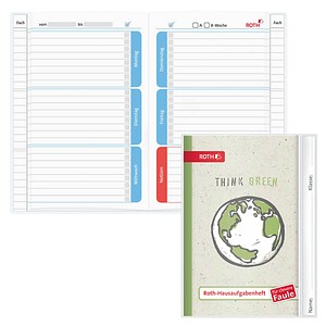 ROTH Hausaufgabenheft Think Green für clevere Faule liniert DIN A5 ohne Rand, 104 Blatt, 1 St.