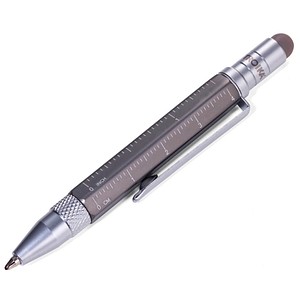 TROIKA® Kugelschreiber LILIPUT TOOL PEN titanfarben, Schreibfarbe: schwarz, 1 St.