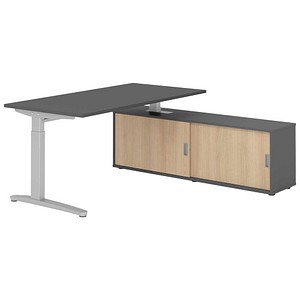 HAMMERBACHER XBE16SB höhenverstellbarer Schreibtisch grafit rechteckig, C-Fuß-Gestell silber 160,0 x 80,0 cm