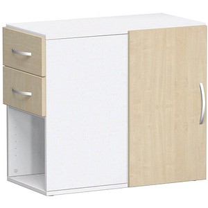 geramöbel Flex Standcontainer weiß, ahorn 2 Auszüge Stahl-Bügelgriff silber 80,0 x 42,0 x 72,0 cm