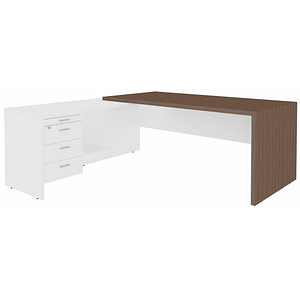 Quadrifoglio T45 Schreibtisch eukalyptus, weiß L-Form, Wangen-Gestell eukalyptus 200,0 x 194,0 cm