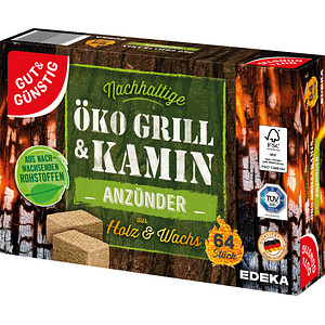 GUT&GÜNSTIG Kamin- & Grillanzünder Öko Grill & Kamin braun, 64 St.