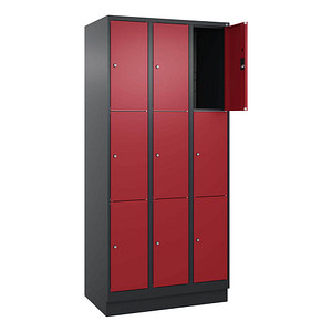 CP Schließfachschrank Classic PLUS rubinrot, schwarzgrau 080020-303 S10031, 9 Schließfächer 90,0 x 50,0 x 195,0 cm