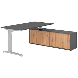 HAMMERBACHER XBE16SB höhenverstellbarer Schreibtisch grafit rechteckig, C-Fuß-Gestell silber 160,0 x 80,0 cm