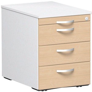 geramöbel Flex Rollcontainer weiß, buche 4 Auszüge 43,0 x 60,0 x 56,5 cm