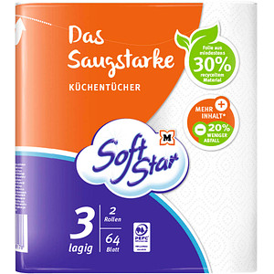Soft Star Küchenrollen Das Saugstarke 3-lagig, 2 Rollen