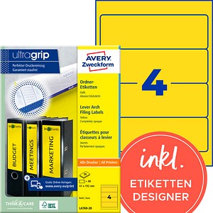 AVERY Zweckform Ordneretiketten L4769-20 gelb, 20 Blatt