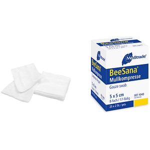 Meditrade® Mull-Kompressen BeeSana®mit eingeschlagenen Schnittkanten 1043 weiß 5,0 x 5,0 cm, 25x 2 St.