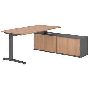 HAMMERBACHER XBE16SB höhenverstellbarer Schreibtisch nussbaum rechteckig, C-Fuß-Gestell grau 160,0 x 80,0 cm