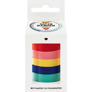 folia Geschenkband RAINBOW satiniert mint, dunkelblau, gelb, pink, rot 10,0 mm x 4,0 m