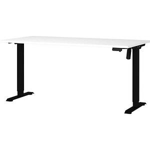 GERMANIA Boras höhenverstellbarer Schreibtisch weiß rechteckig, T-Fuß-Gestell schwarz 180,0 x 80,0 cm