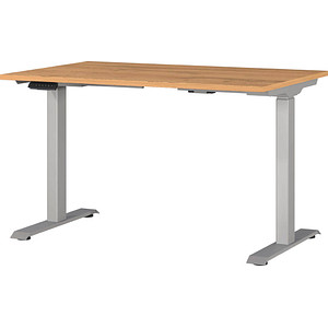 GERMANIA JET höhenverstellbarer Schreibtisch grandson-eiche rechteckig, T-Fuß-Gestell silber 120,0 x 80,0 cm