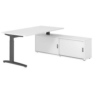 HAMMERBACHER XBE16SB höhenverstellbarer Schreibtisch weiß rechteckig, C-Fuß-Gestell grau 160,0 x 80,0 cm