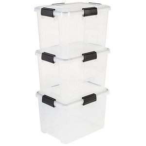 IRIS Ohyama Water Proof Aufbewahrungsboxen 3x 20,0 l transparent, schwarz 29,0 x 39,0 x 26,0 cm, 3 St.