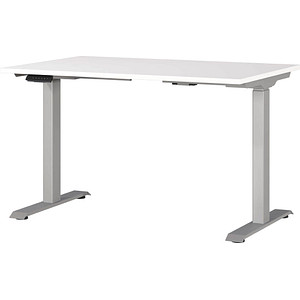 GERMANIA JET höhenverstellbarer Schreibtisch weiß rechteckig, T-Fuß-Gestell silber 120,0 x 80,0 cm