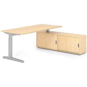 HAMMERBACHER XBE19SB höhenverstellbarer Schreibtisch ahorn rechteckig, C-Fuß-Gestell silber 180,0 x 80,0 cm