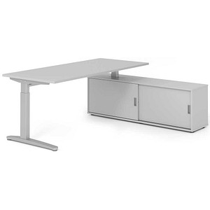 HAMMERBACHER XBE19SB höhenverstellbarer Schreibtisch lichtgrau rechteckig, C-Fuß-Gestell silber 180,0 x 80,0 cm