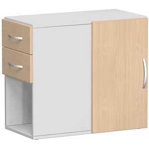 geramöbel Flex Standcontainer lichtgrau, buche 2 Auszüge Stahl-Bügelgriff silber 80,0 x 42,0 x 72,0 cm