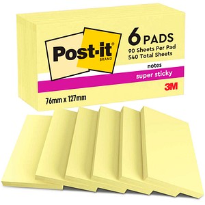 Post-it® Super Sticky Notes Haftnotizen extrastark gelb, 6 Blöcke
