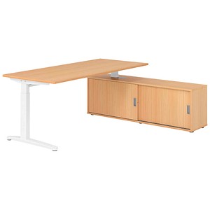 HAMMERBACHER XBE19SB höhenverstellbarer Schreibtisch buche rechteckig, C-Fuß-Gestell weiß 180,0 x 80,0 cm