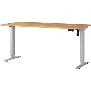 GERMANIA Boras höhenverstellbarer Schreibtisch grandson-eiche rechteckig, T-Fuß-Gestell silber 180,0 x 80,0 cm