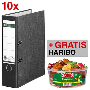 AKTION: 10 LEITZ 1080 Ordner schwarz marmoriert Karton 8,0 cm DIN A4 + GRATIS HARIBO Phantasia 1,0 kg