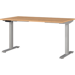 GERMANIA JET höhenverstellbarer Schreibtisch grandson-eiche rechteckig, T-Fuß-Gestell silber 140,0 x 80,0 cm