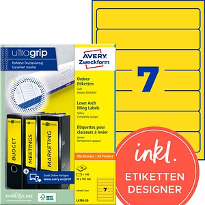 AVERY Zweckform Ordneretiketten L4765-20 gelb, 20 Blatt