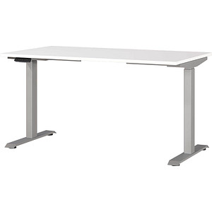 GERMANIA JET höhenverstellbarer Schreibtisch weiß rechteckig, T-Fuß-Gestell silber 140,0 x 80,0 cm