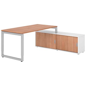 HAMMERBACHER RSE16SB höhenverstellbarer Schreibtisch nussbaum rechteckig, Kufen-Gestell silber 160,0 x 80,0 cm