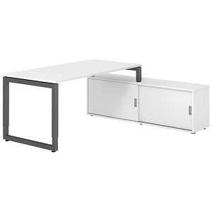 HAMMERBACHER RSE16SB höhenverstellbarer Schreibtisch weiß rechteckig, Kufen-Gestell grau 160,0 x 80,0 cm
