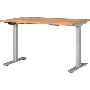GERMANIA JET höhenverstellbarer Schreibtisch navarra-eiche rechteckig, T-Fuß-Gestell silber 120,0 x 80,0 cm