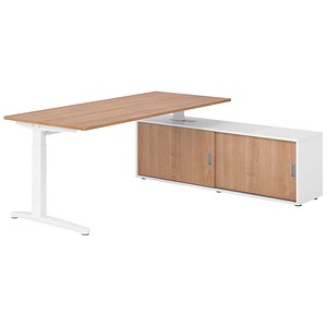 HAMMERBACHER XBE19SB höhenverstellbarer Schreibtisch nussbaum rechteckig, C-Fuß-Gestell weiß 180,0 x 80,0 cm