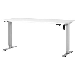 GERMANIA Boras höhenverstellbarer Schreibtisch weiß rechteckig, T-Fuß-Gestell silber 180,0 x 80,0 cm