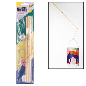 folia Bastelzubehör Laternenstab mit Drahtbügel + 1 LED Licht natur