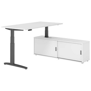 HAMMERBACHER XBHM16SB elektrisch höhenverstellbarer Schreibtisch weiß rechteckig, C-Fuß-Gestell grau 160,0 x 80,0 cm
