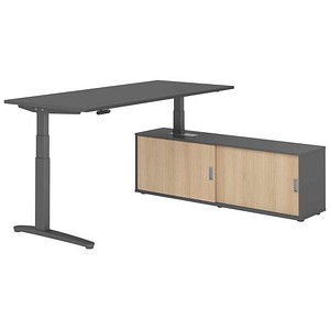 HAMMERBACHER XBHM19SB elektrisch höhenverstellbarer Schreibtisch grafit rechteckig, C-Fuß-Gestell grau 180,0 x 80,0 cm