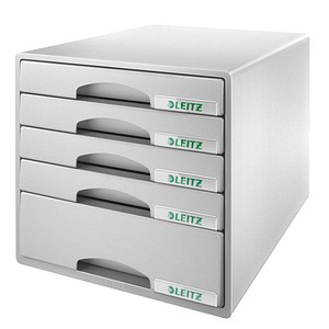 LEITZ Schubladenbox Plus  grau 52110085, DIN A4 mit 5 Schubladen