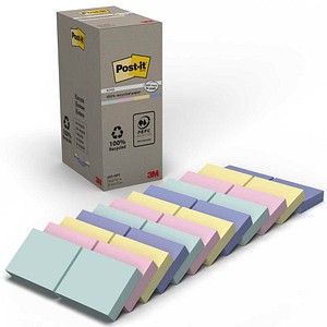 Post-it® Recycling Notes Haftnotizen farbsortiert, 24 Blöcke