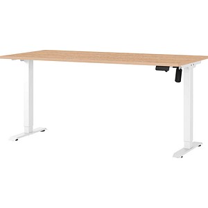 GERMANIA Boras höhenverstellbarer Schreibtisch lindberg-eiche rechteckig, T-Fuß-Gestell weiß 180,0 x 80,0 cm