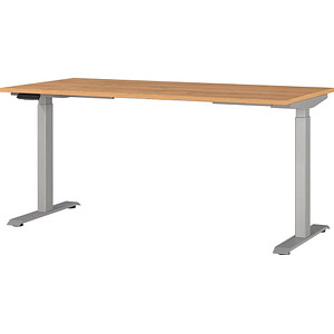 GERMANIA JET höhenverstellbarer Schreibtisch grandson-eiche rechteckig, T-Fuß-Gestell silber 160,0 x 80,0 cm
