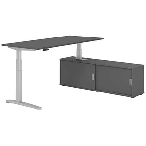 HAMMERBACHER XBHM19SB elektrisch höhenverstellbarer Schreibtisch grafit rechteckig, C-Fuß-Gestell silber 180,0 x 80,0 cm