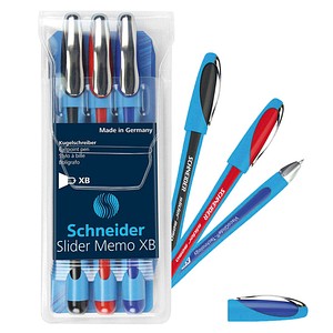 Schneider Kugelschreiber Slider Memo farbsortiert Schreibfarbe farbsortiert, 3 St.