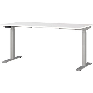 GERMANIA JET höhenverstellbarer Schreibtisch weiß rechteckig, T-Fuß-Gestell silber 160,0 x 80,0 cm