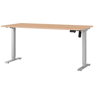 GERMANIA Boras höhenverstellbarer Schreibtisch lindberg-eiche rechteckig, T-Fuß-Gestell silber 180,0 x 80,0 cm