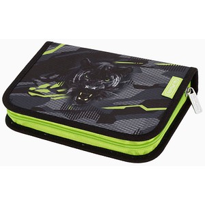 herlitz Federmäppchen befüllt Wild Panther anthrazit, grün 31-teilig, 20,5 x 3,8 cm