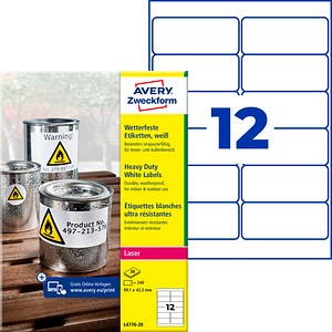 AVERY Zweckform wetterfeste Folienetiketten L4776-20 weiß 99,1 x 42,3 mm, 20 Blatt