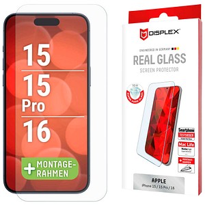 DISPLEX® Real Glass Display-Schutzglas für Apple iPhone 15, iPhone 15 Pro, iPhone 16