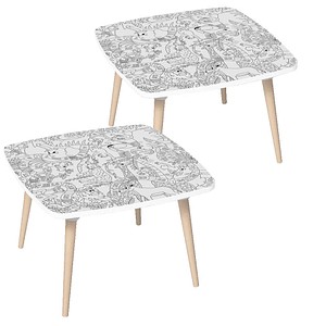PAPERFLOW Kids Dschungel Maltische quadratisch Spanplatte weiß 60,0 x 60,0 x 40,0 cm, 2 St.